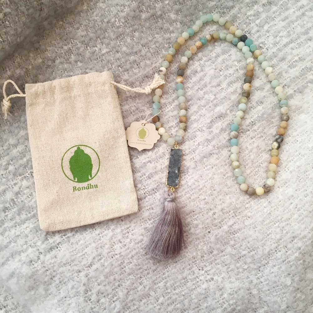 Amazonite Druzy Tassle Mala Necklace